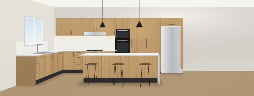 Oak-look L-shape kitchen concept